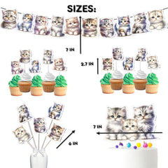 Purr-fect Playful Cats Birthday Party Decor Set - Adorable Cake Topper, Cupcake Toppers, Centerpieces, & Banner - Celebrate with a Meow-velous Theme