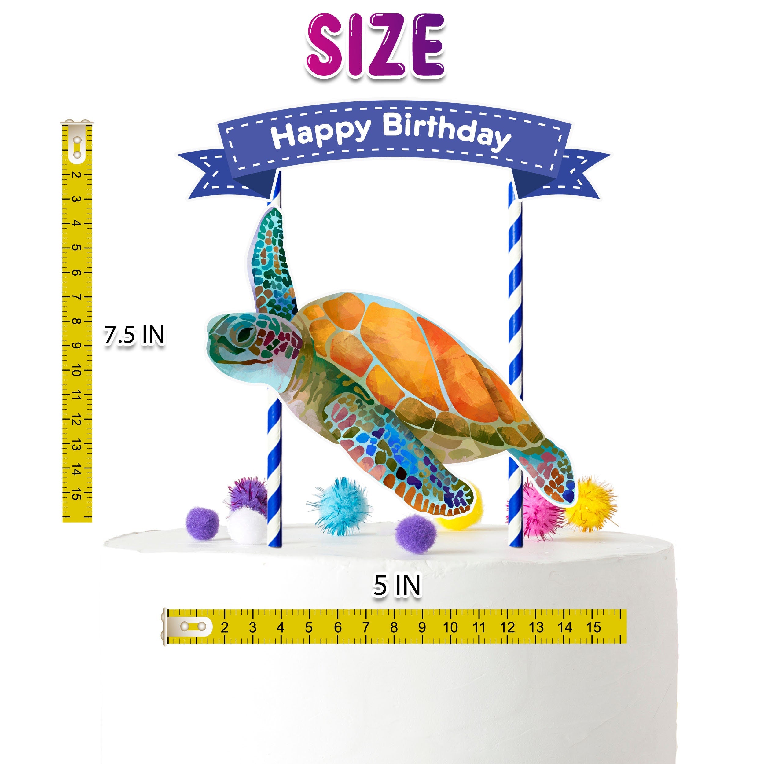 Ocean Explorer - Vibrant Sea Turtle Cartoon Cake Topper for Birthday Celebrations