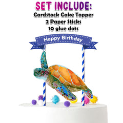 Ocean Explorer - Vibrant Sea Turtle Cartoon Cake Topper for Birthday Celebrations