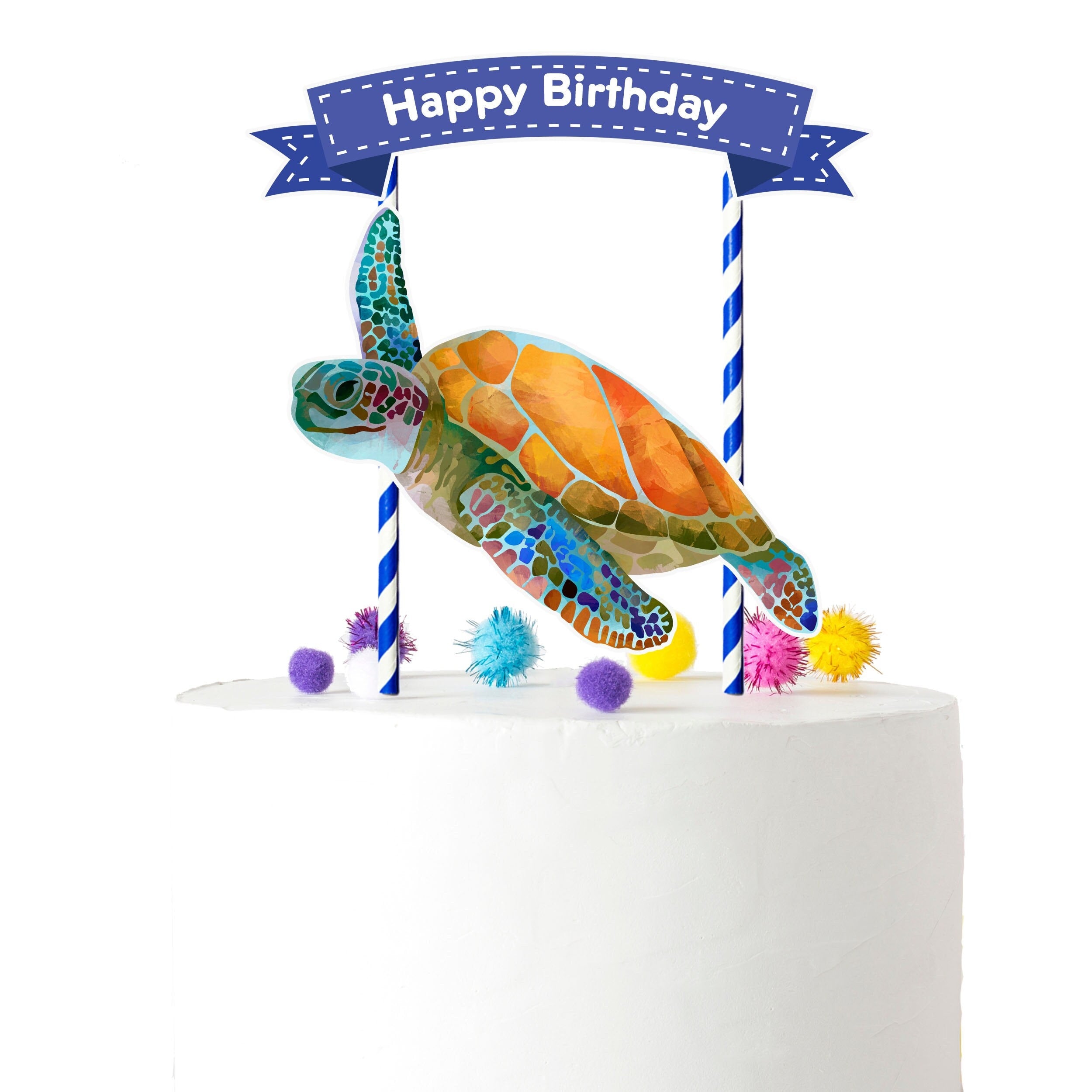 Ocean Explorer - Vibrant Sea Turtle Cartoon Cake Topper for Birthday Celebrations