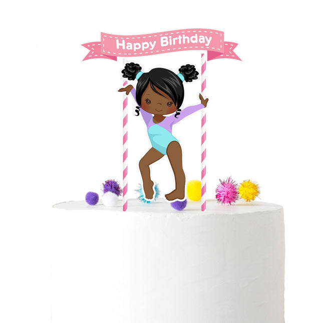 Tumbling Grace - Charming Afro Gymnastic Girl Cake Topper for Joyful Birthdays