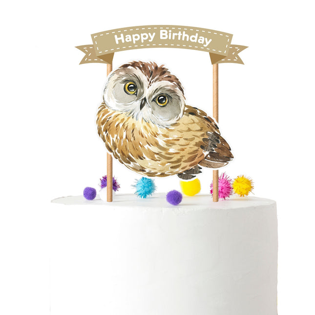 Wise Celebration - Charming Owl Cartoon Cake Topper for Birthday Parties