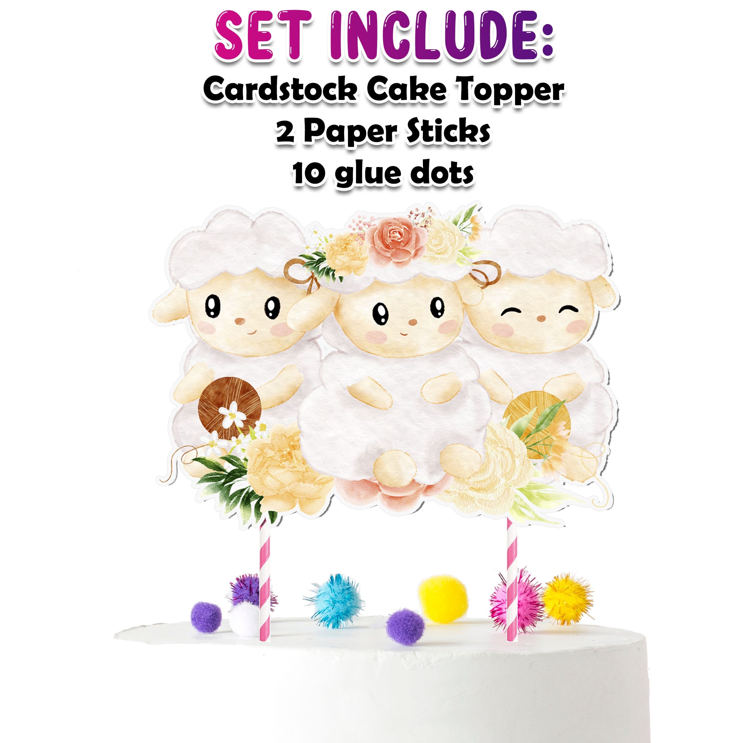 Sweet Sheep Serenade - Adorable Sheep Cartoon Cake Topper for Birthdays