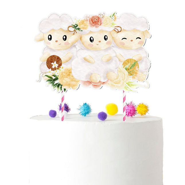 Sweet Sheep Serenade - Adorable Sheep Cartoon Cake Topper for Birthdays