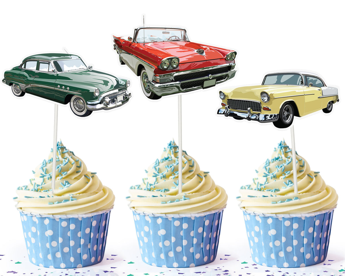 Retro Ride - Vintage Classic Car Cupcake Toppers for Timeless Celebrations