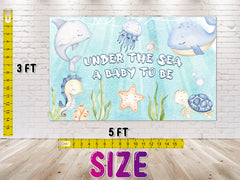 "Under the Sea Baby Shower" Backdrop 5x3 FT - Ocean Life Themed Party Decor