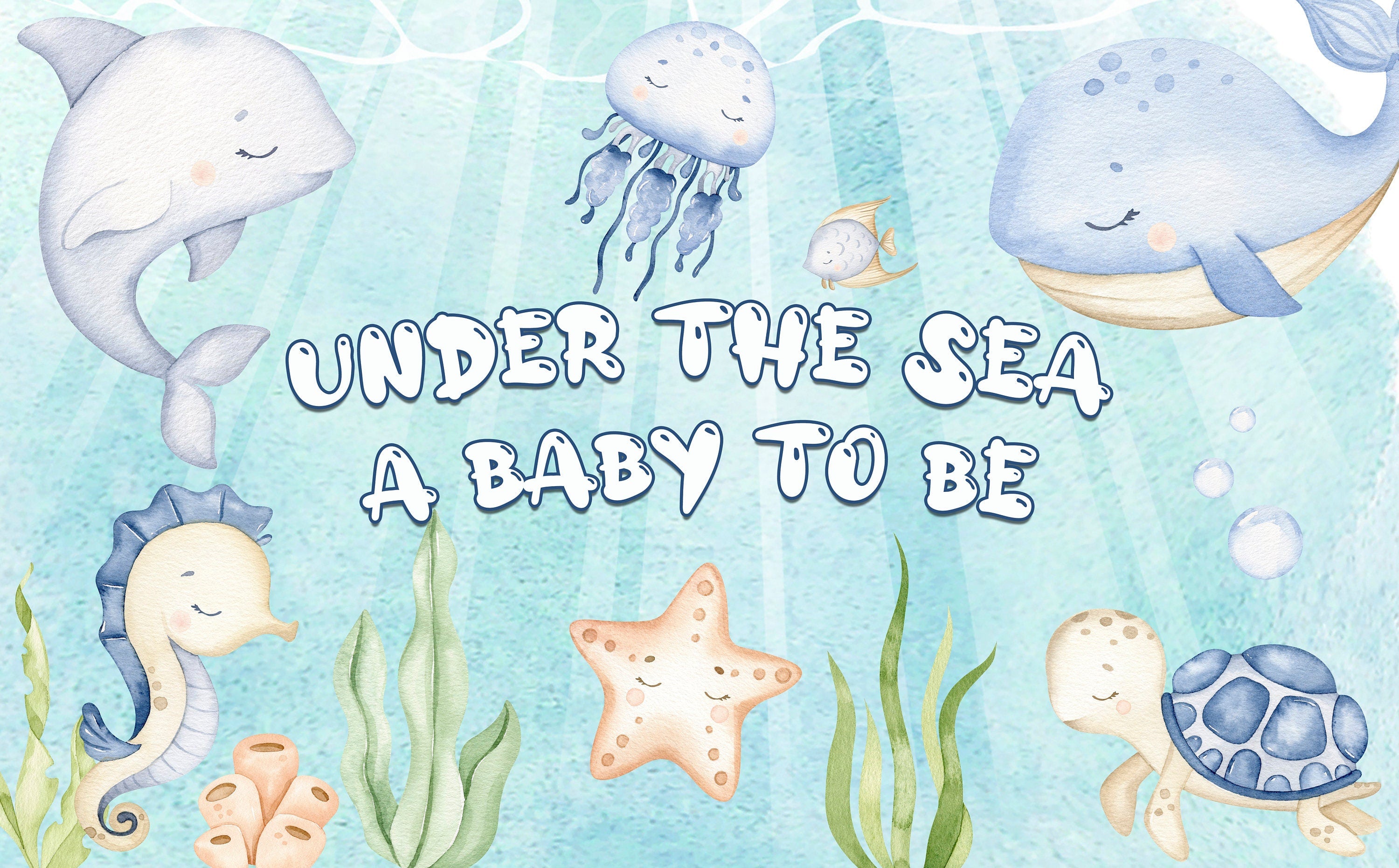 "Under the Sea Baby Shower" Backdrop 5x3 FT - Ocean Life Themed Party Decor