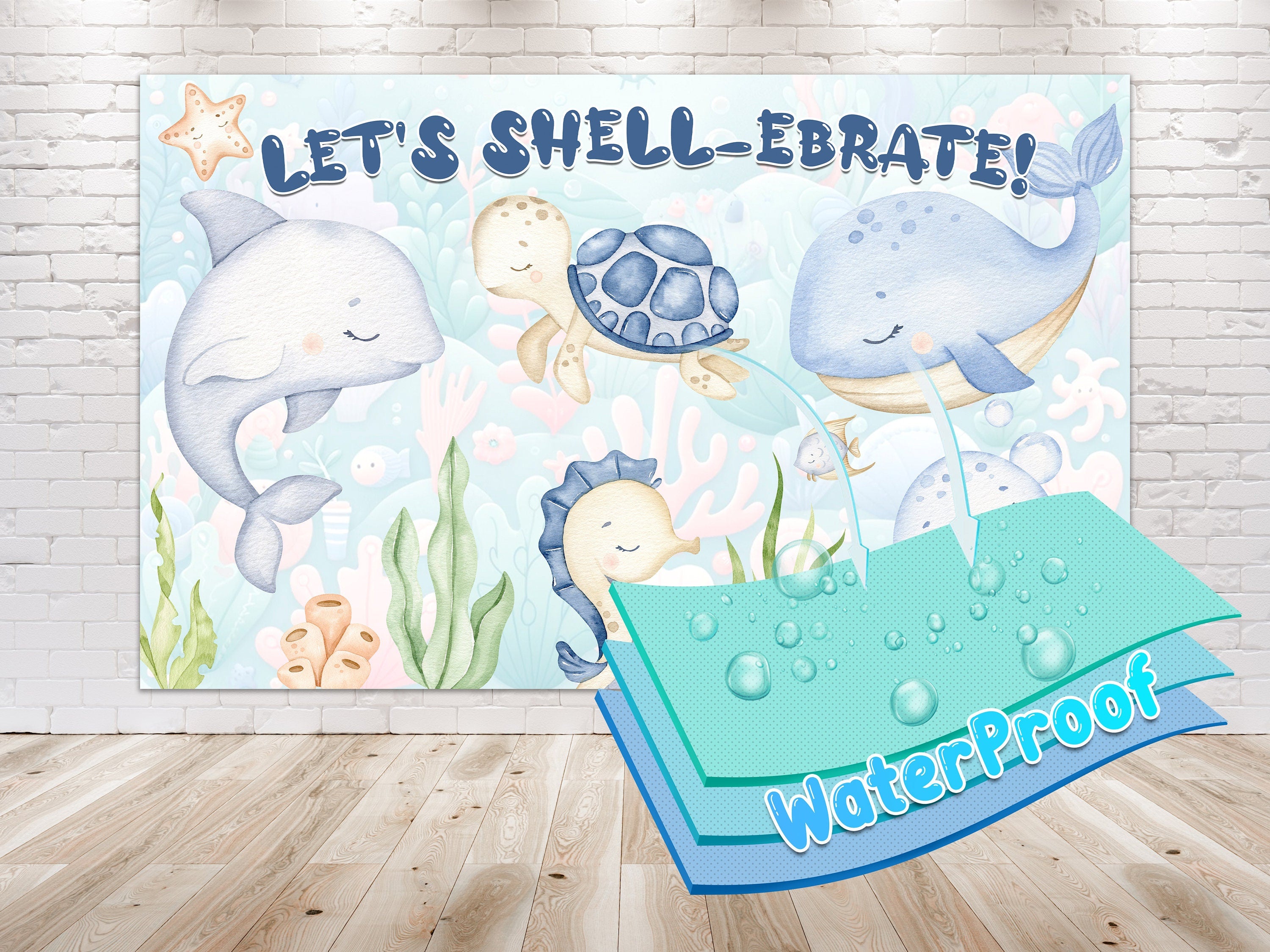Let's Shell-ebrate! Under The Sea Birthday Backdrop 5x3 FT - Ocean Theme Party