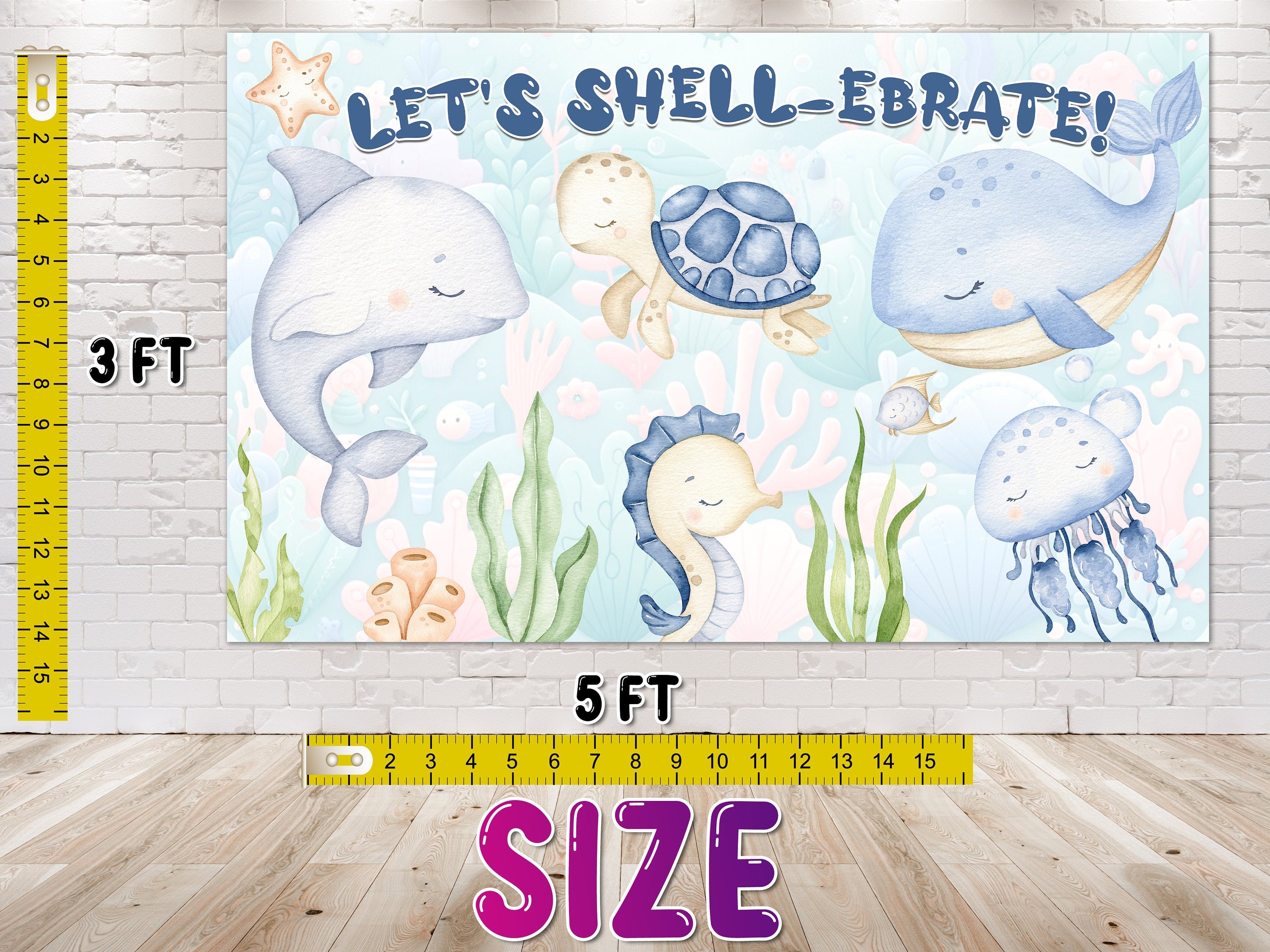 Let's Shell-ebrate! Under The Sea Birthday Backdrop 5x3 FT - Ocean Theme Party