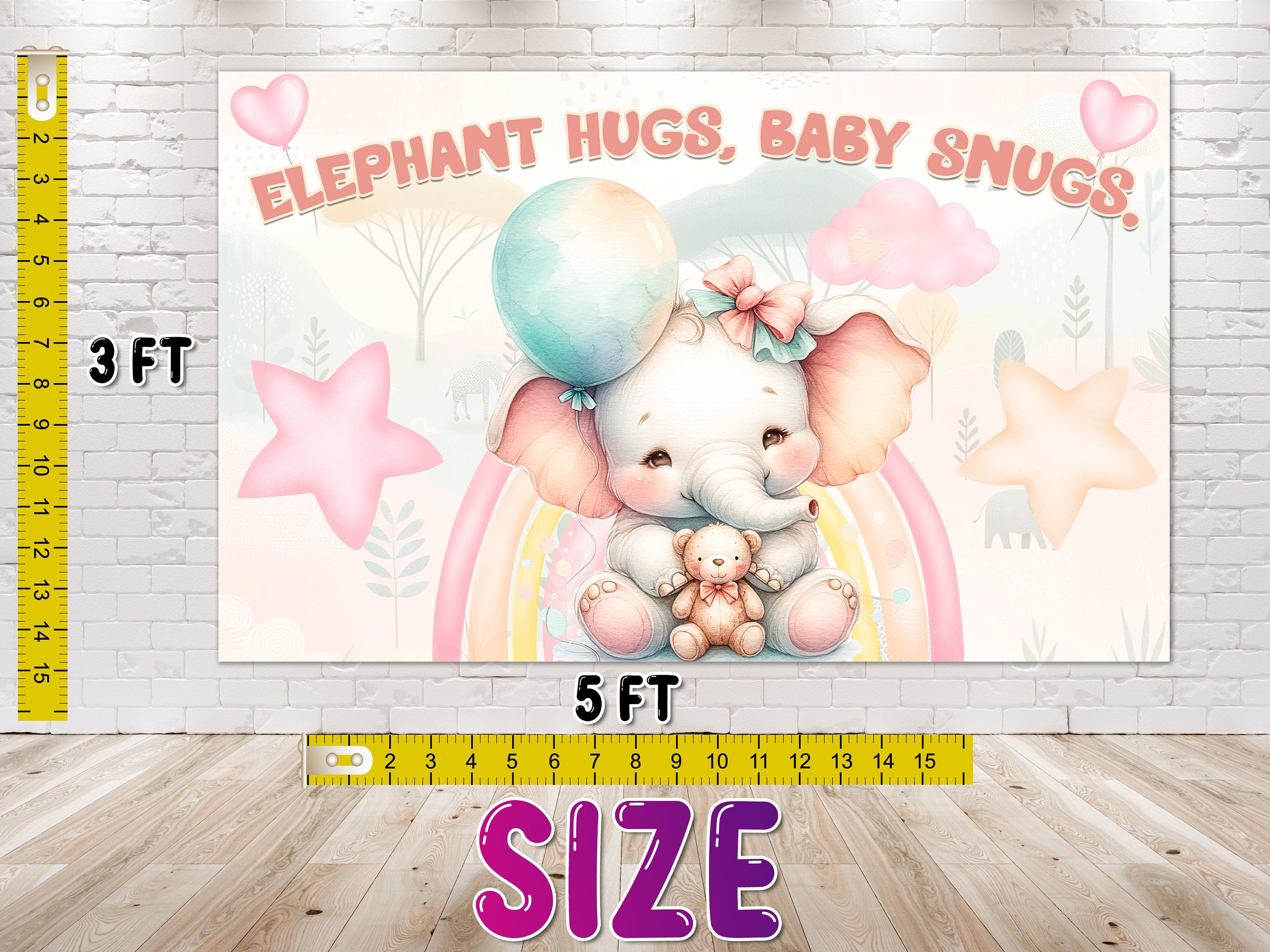 Adorable Elephant Hugs Baby Shower Backdrop 5x3 FT - Cute and Charming Baby Shower Decorations