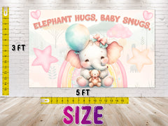 Adorable Elephant Hugs Baby Shower Backdrop 5x3 FT - Cute and Charming Baby Shower Decorations