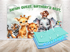Realistic Jungle Animals Birthday Backdrop 5x3 FT
