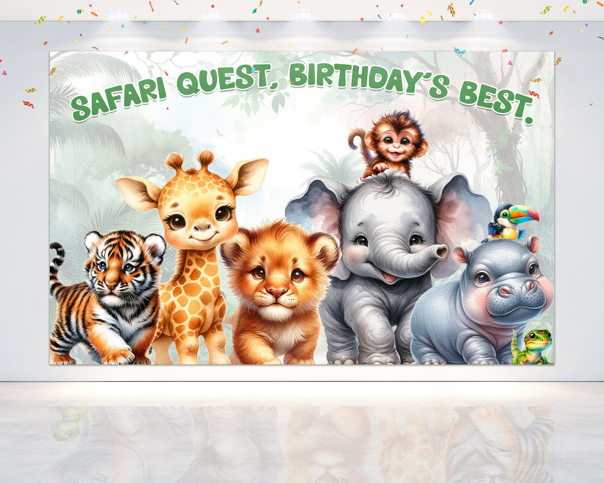 Realistic Jungle Animals Birthday Backdrop
