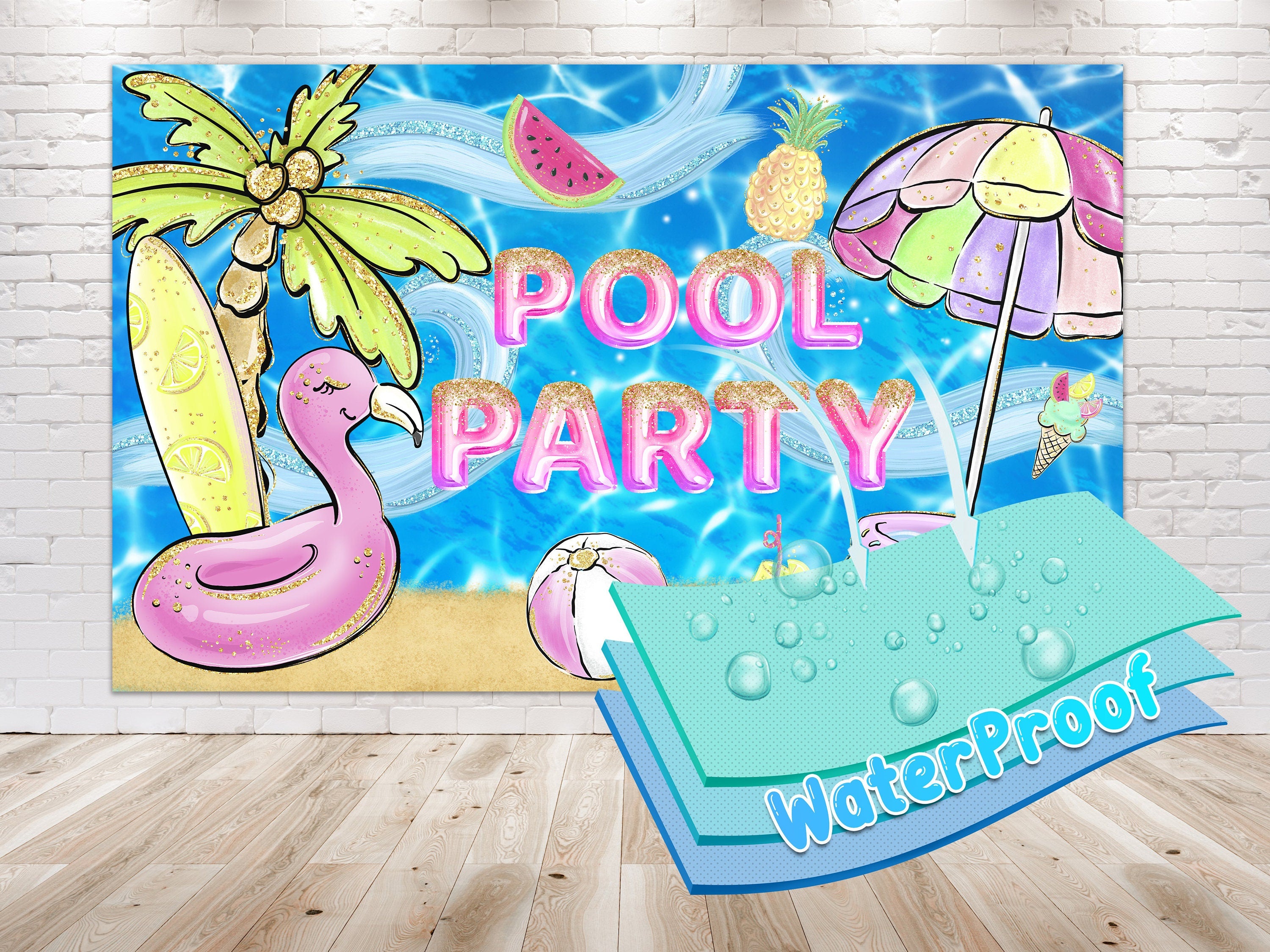 Pool Party Birthday Backdrop 5x3 FT