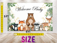 "Woodland Welcome Baby" Baby Shower Backdrop 5x3 FT - Celebrate Nature's Beauty!