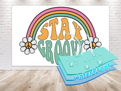 Stay Groovy Baby Shower Backdrop 5x3 FT - Retro Rainbow and Daisy Banner