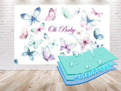 Butterfly Baby Shower Backdrop 5x3 FT | "Oh Baby" Pastel Butterfly Decoration