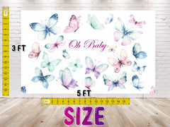 Butterfly Baby Shower Backdrop 5x3 FT | "Oh Baby" Pastel Butterfly Decoration