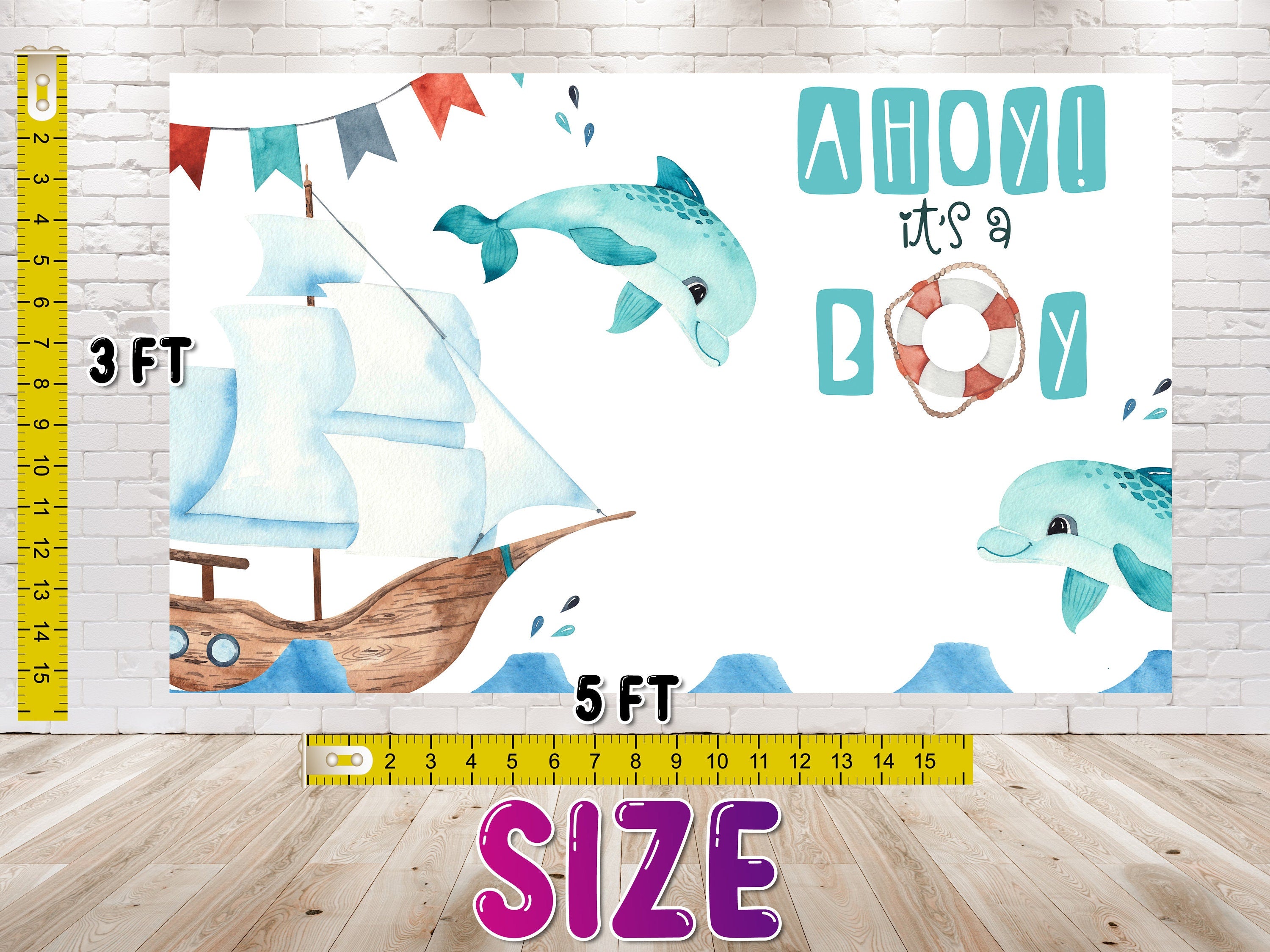 Under the Sea "It's a Boy" Baby Shower Backdrop 5x3 FT