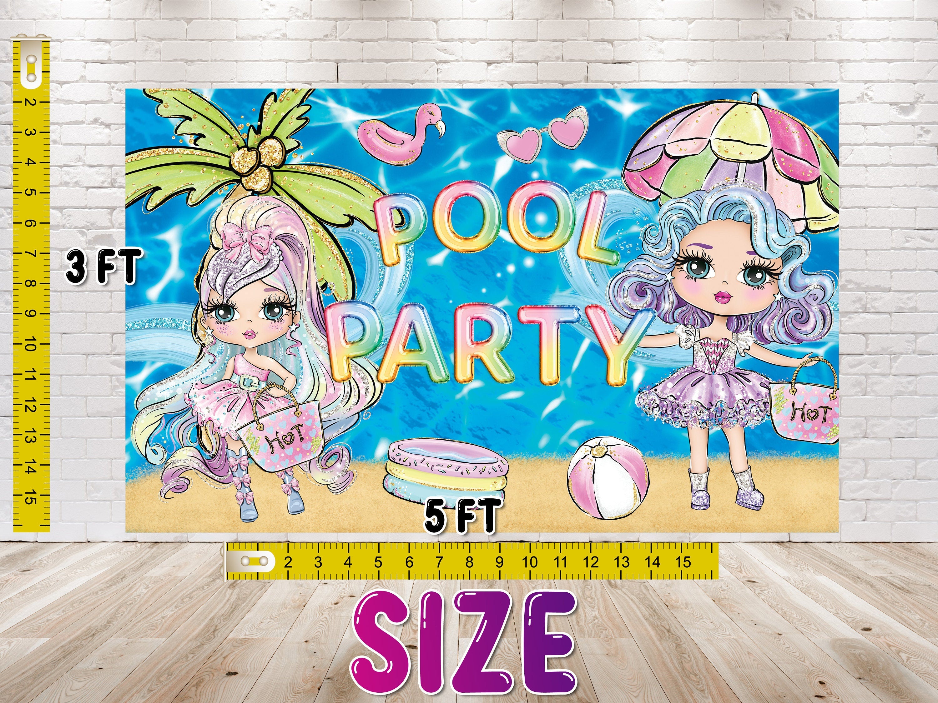 Dolls Pool Party Birthday Backdrop 5x3 FT