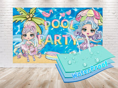 Dolls Pool Party Birthday Backdrop 5x3 FT