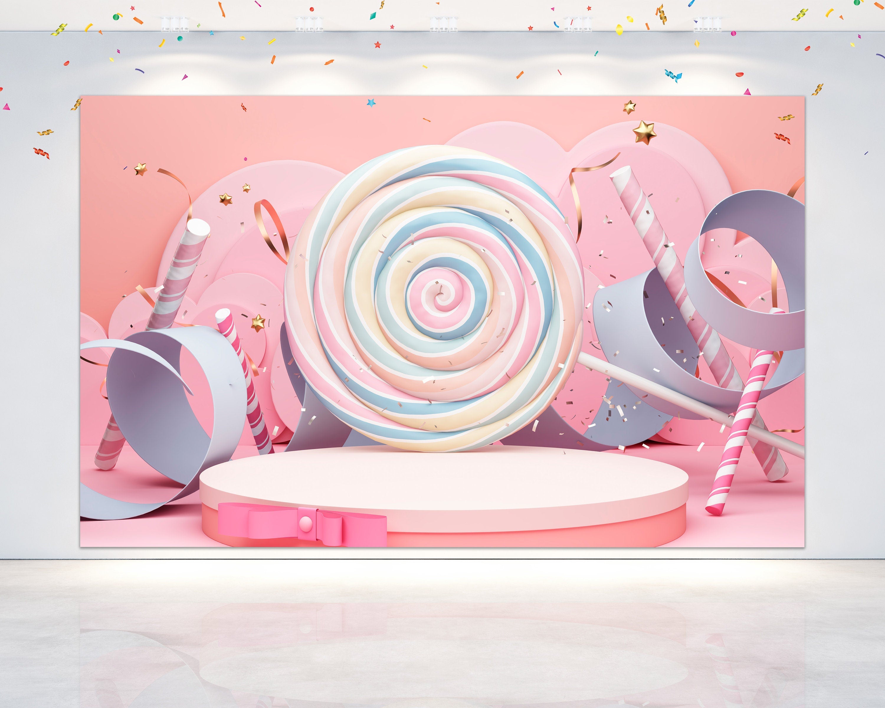 Pink Lollipop Birthday Backdrop