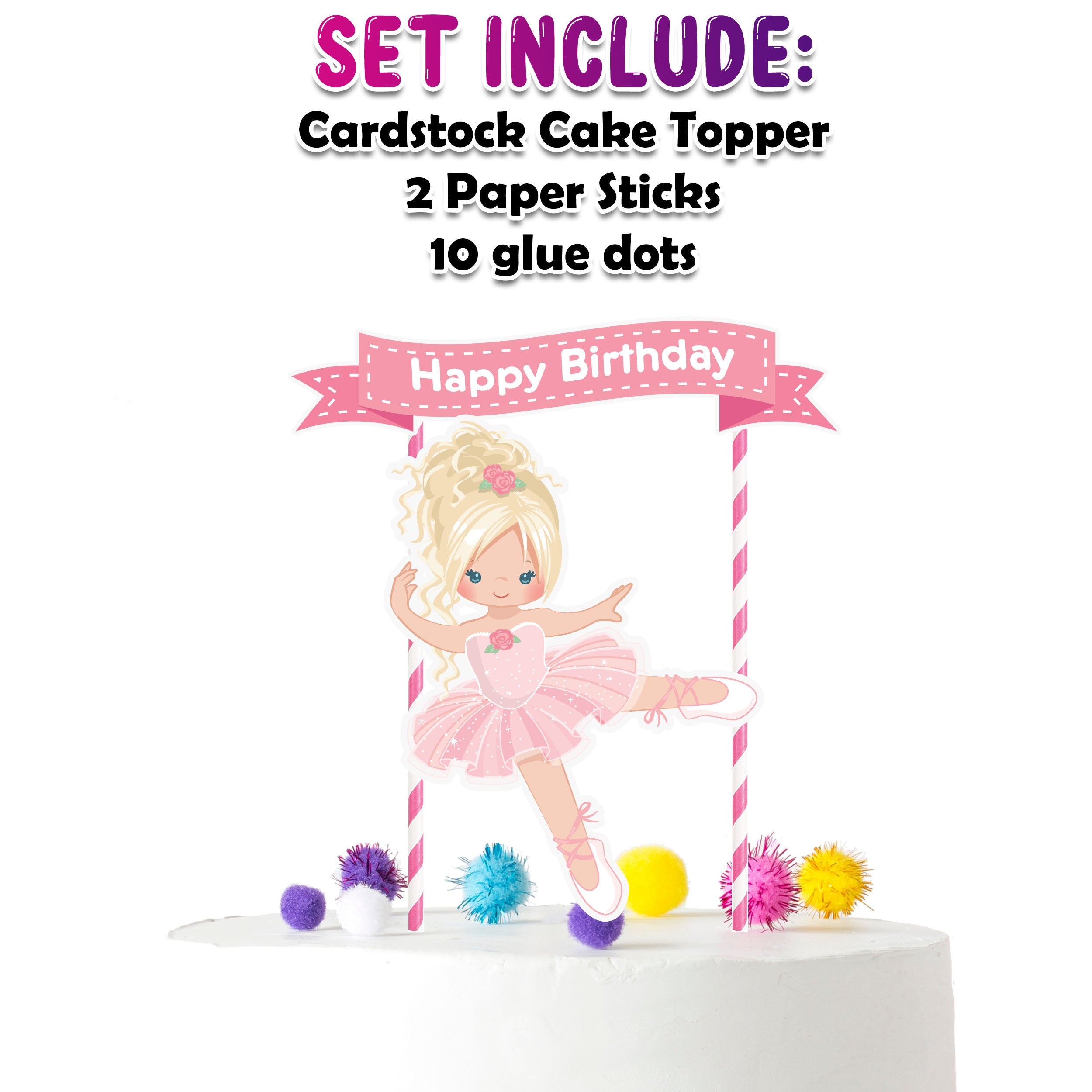Graceful Pirouette - Elegant Ballerina Cartoon Cake Topper for Birthday Celebrations