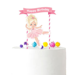 Graceful Pirouette" - Elegant Ballerina Cartoon Cake Topper for Birthday Celebrations