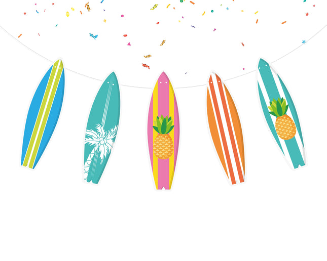 Surf's Up! Vibrant Surfboard Cartoon Banner - Beach Themed Decor