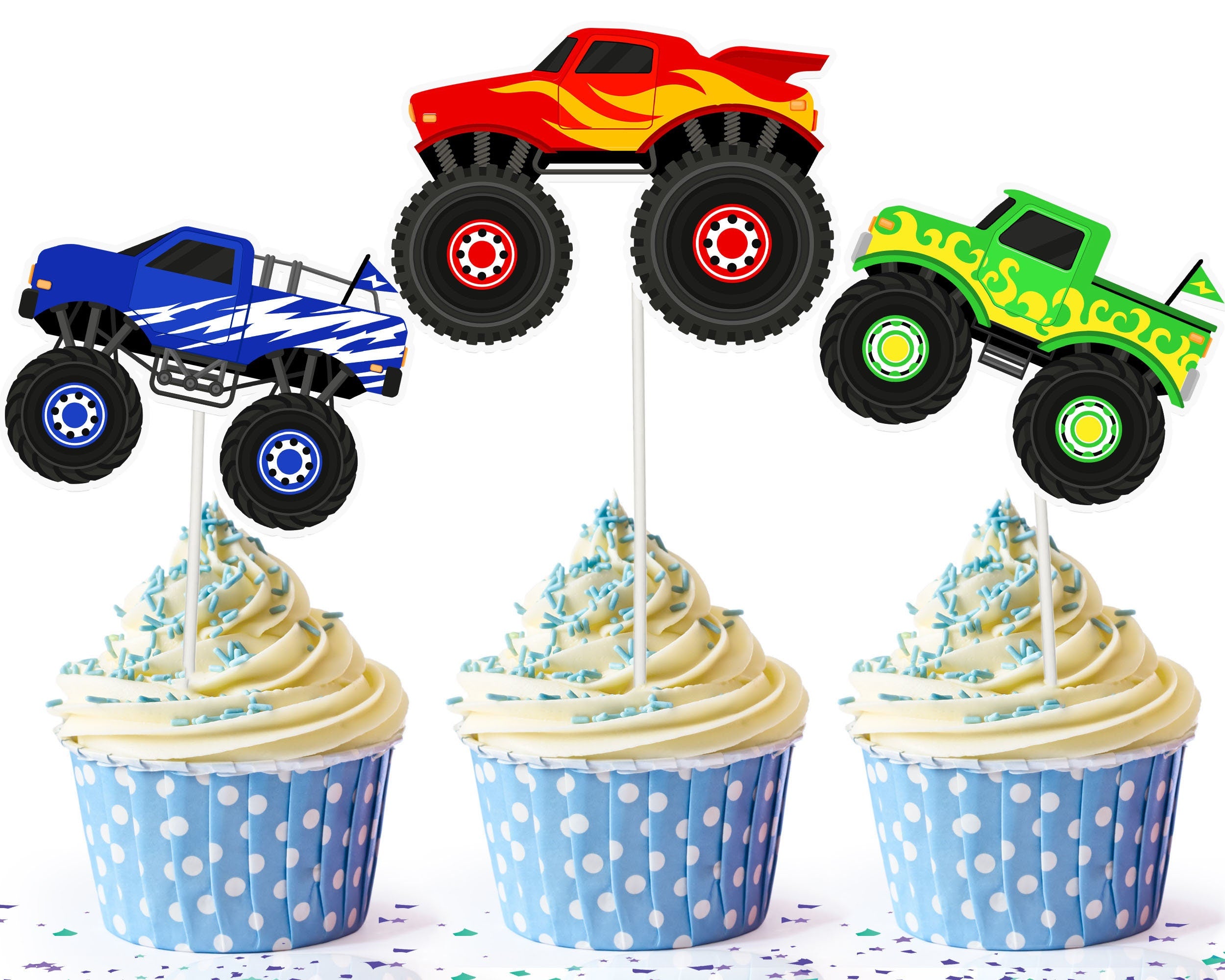 Roaring Monster Truck Cupcake Toppers - Rev Up Your Party Decorations