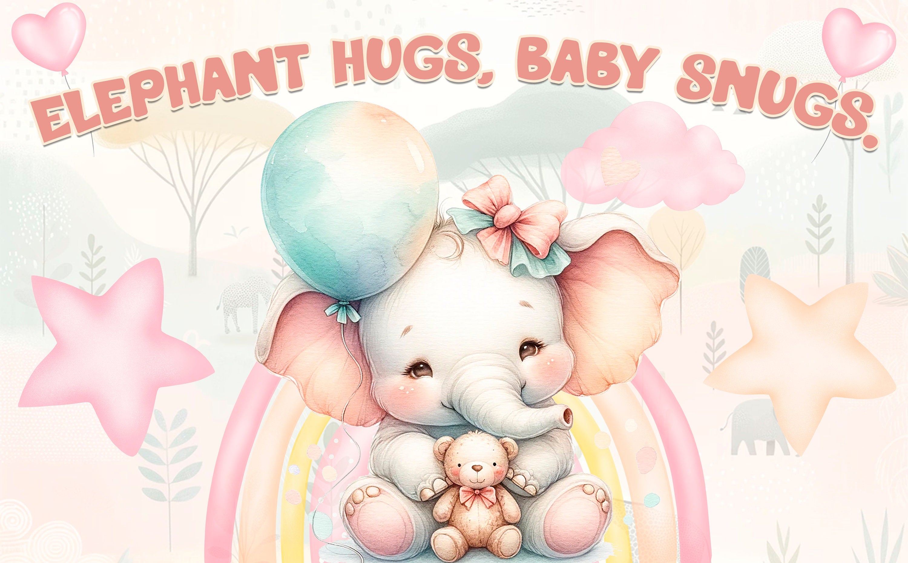 Adorable Elephant Hugs Baby Shower Backdrop 5x3 FT - Cute and Charming Baby Shower Decorations