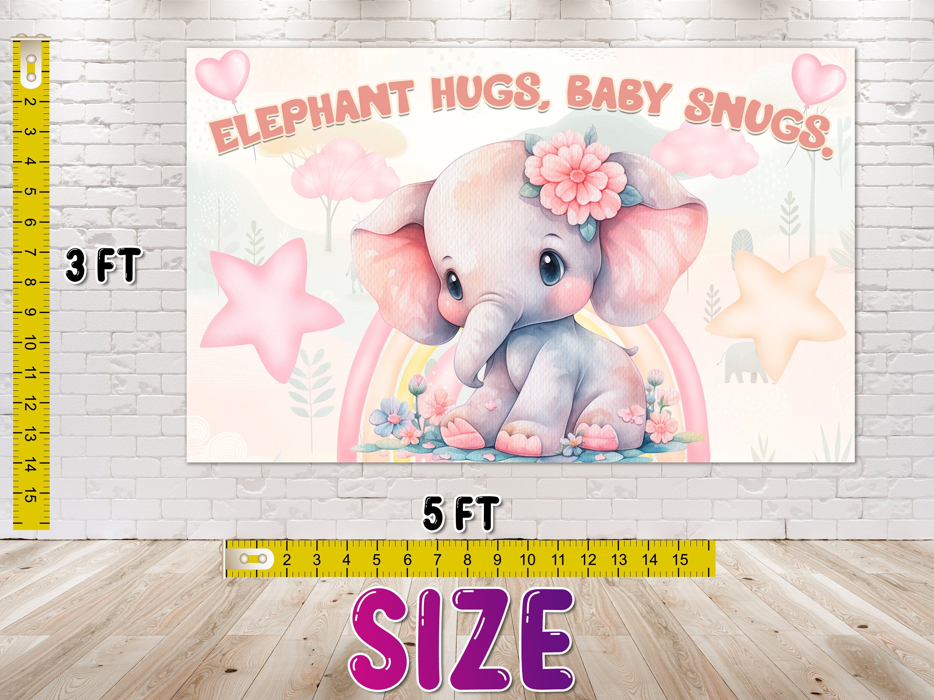 Adorable Elephant Baby Shower Backdrop 5x3 FT - Cute and Charming Baby Shower Decorations