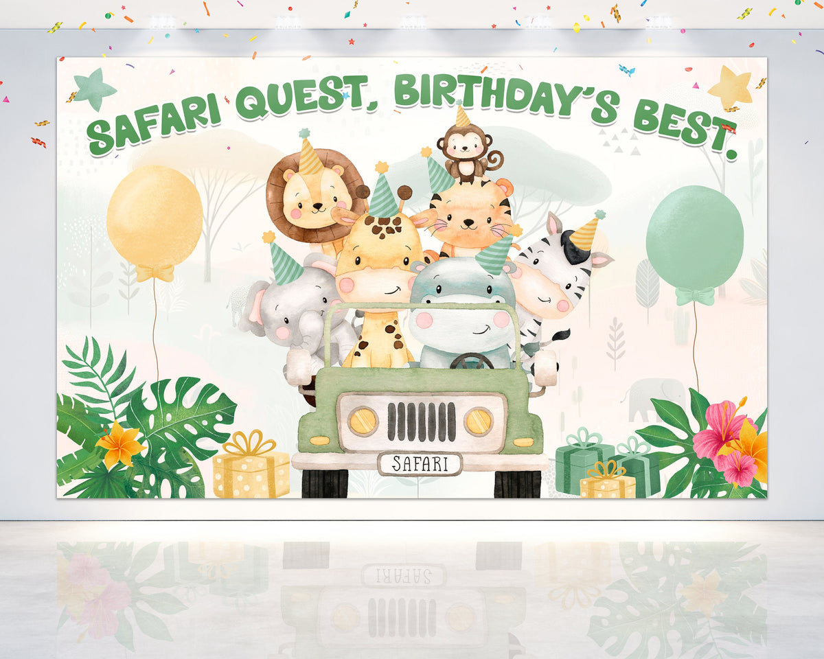 Enchanting Safari Animals Birthday Backdrop