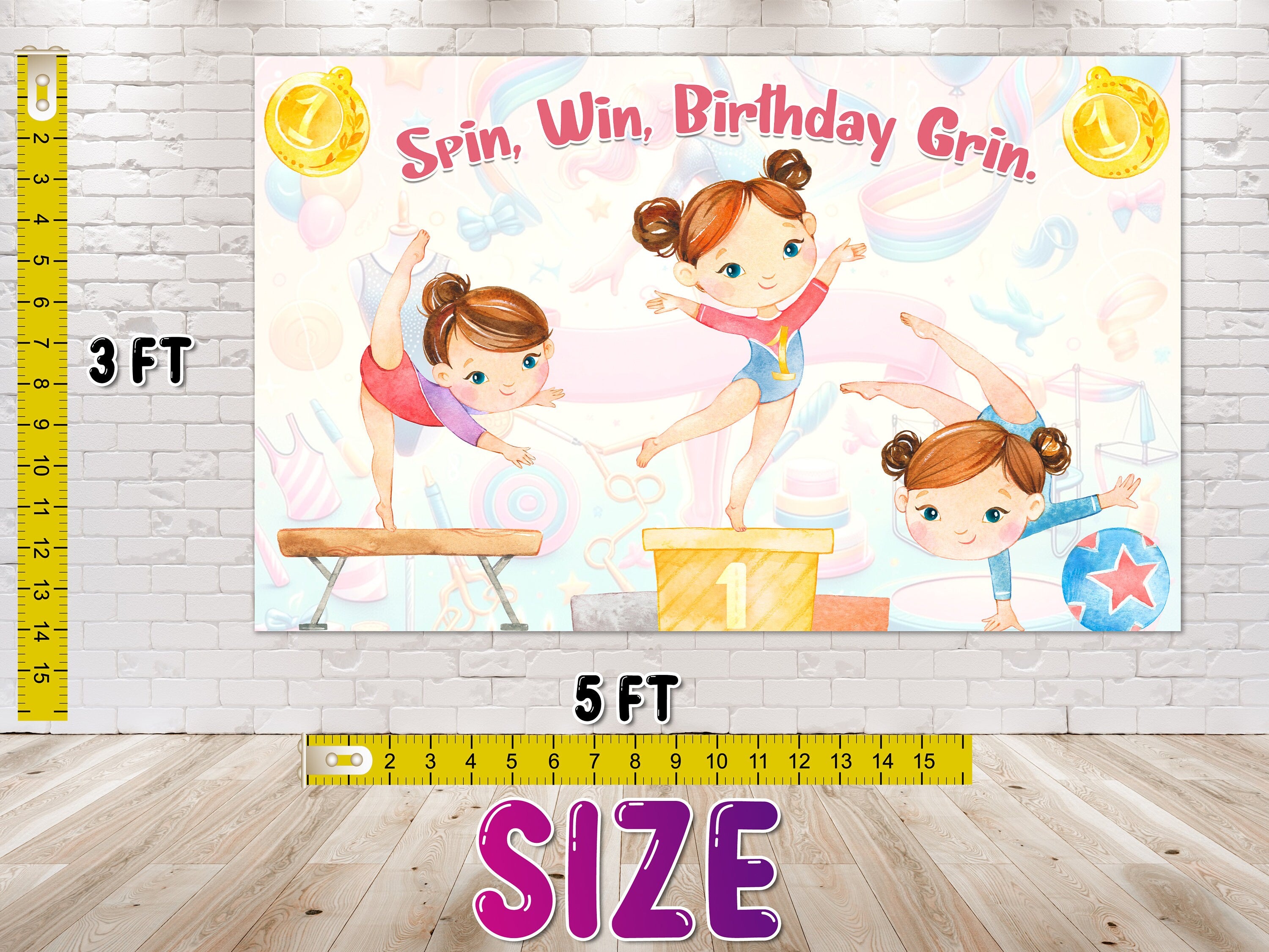 Acrobatic Baby Shower Backdrop 5x3 FT - Spin, Win, Birthday Grin