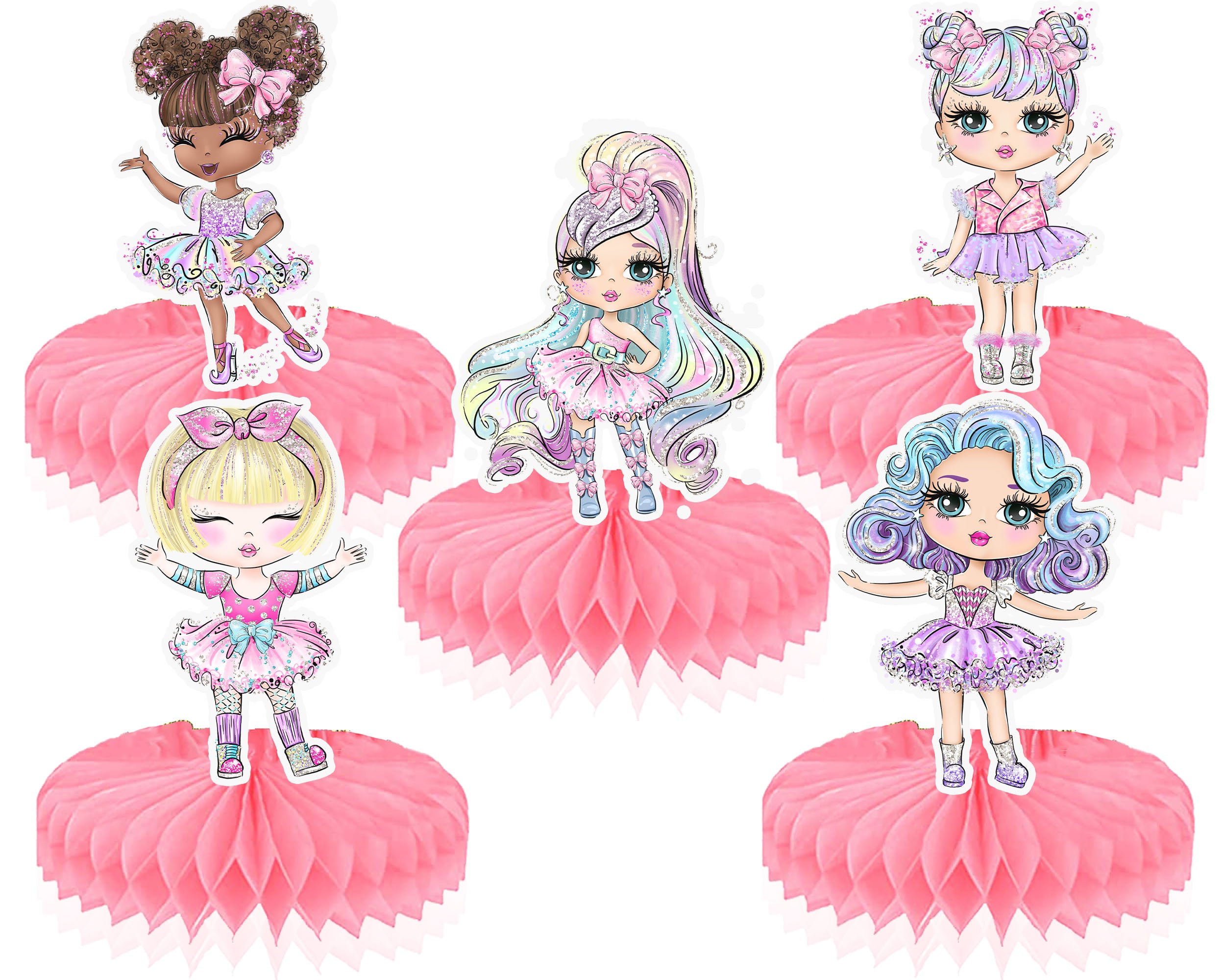 Adorable 5-Piece Doll-Themed Honeycomb Decoration Set for Parties