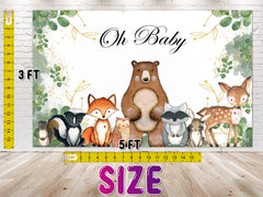 Oh Baby! Woodland Baby Shower Backdrop 5x3 FT - Forest Animal Party Decor