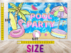 Pool Party Birthday Backdrop 5x3 FT