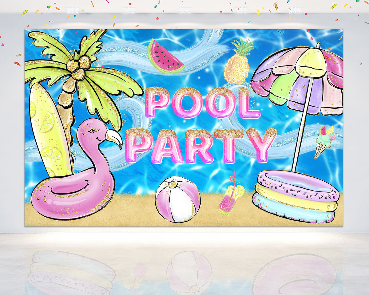Pool Party Birthday Backdrop