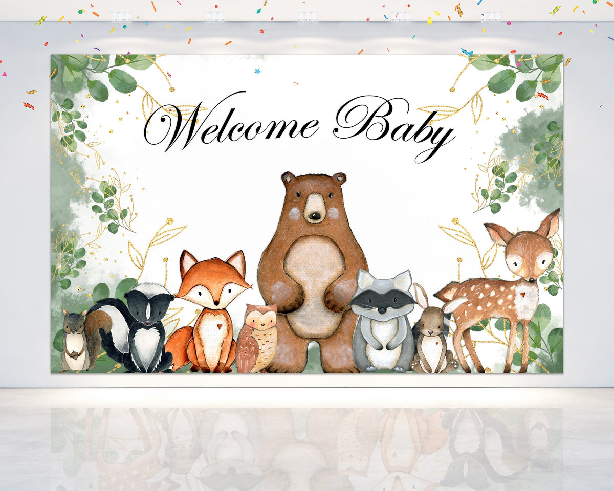 "Woodland Welcome Baby" Baby Shower Backdrop