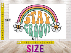 Stay Groovy Baby Shower Backdrop 5x3 FT - Retro Rainbow and Daisy Banner