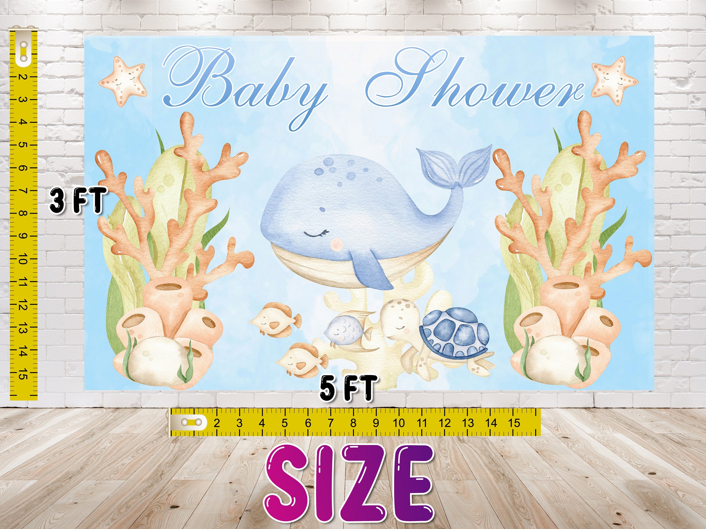 Under the Sea Baby Shower Backdrop 5x3 FT - Cute Ocean Theme Banner