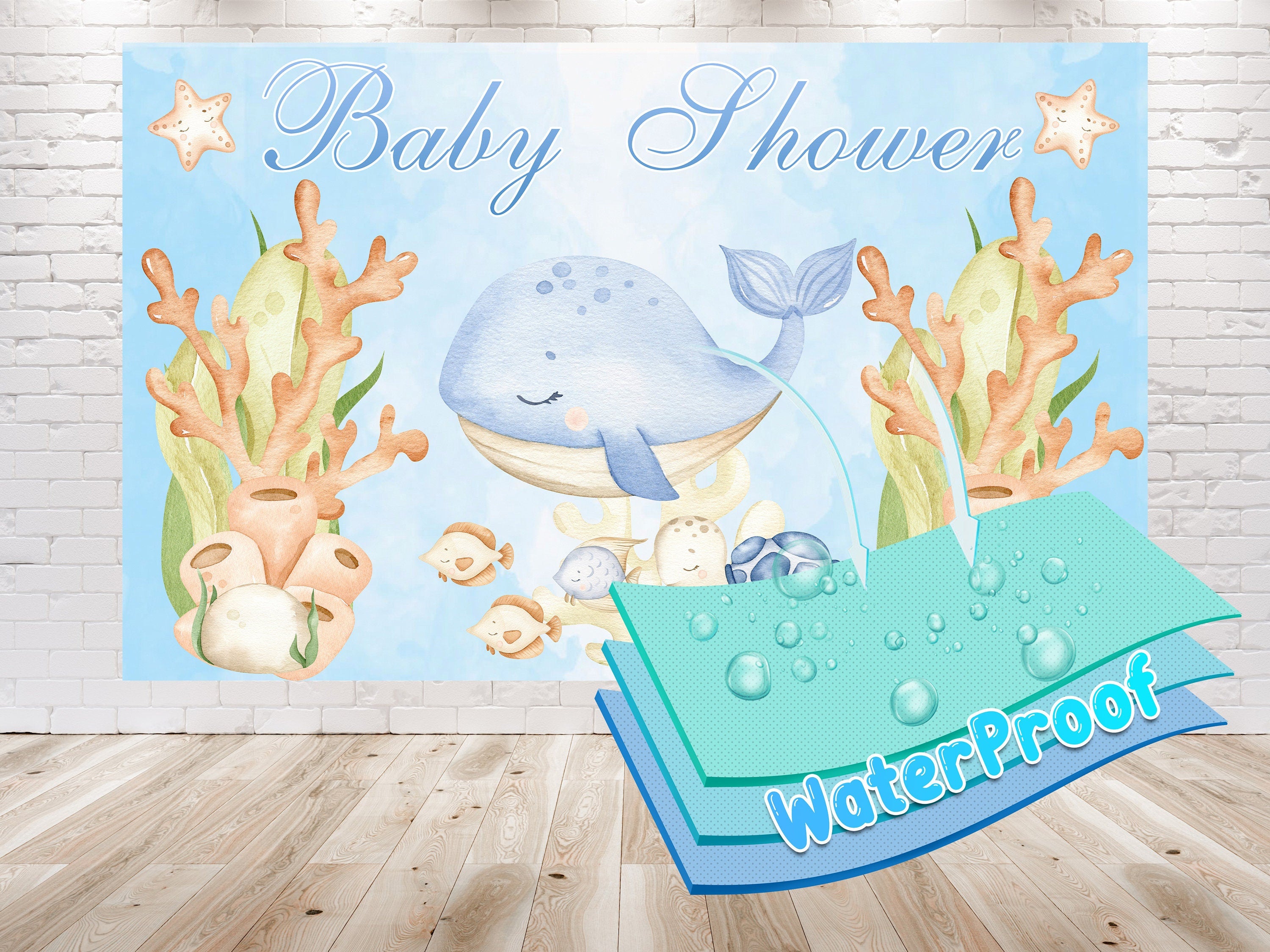 Under the Sea Baby Shower Backdrop 5x3 FT - Cute Ocean Theme Banner
