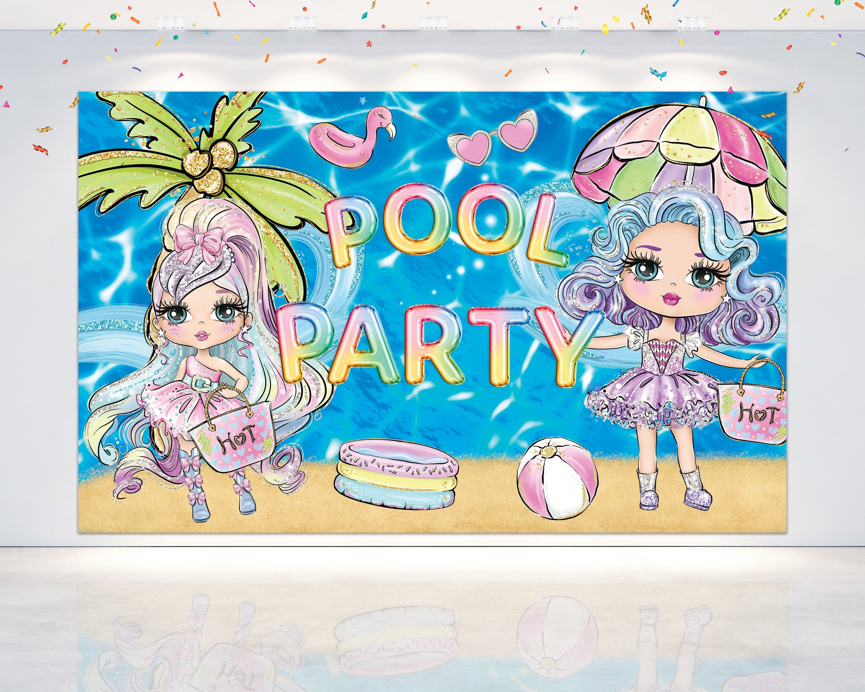 Dolls Pool Party Birthday Backdrop