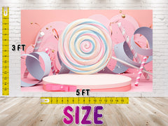 Pink Lollipop Birthday Backdrop 5x3 FT