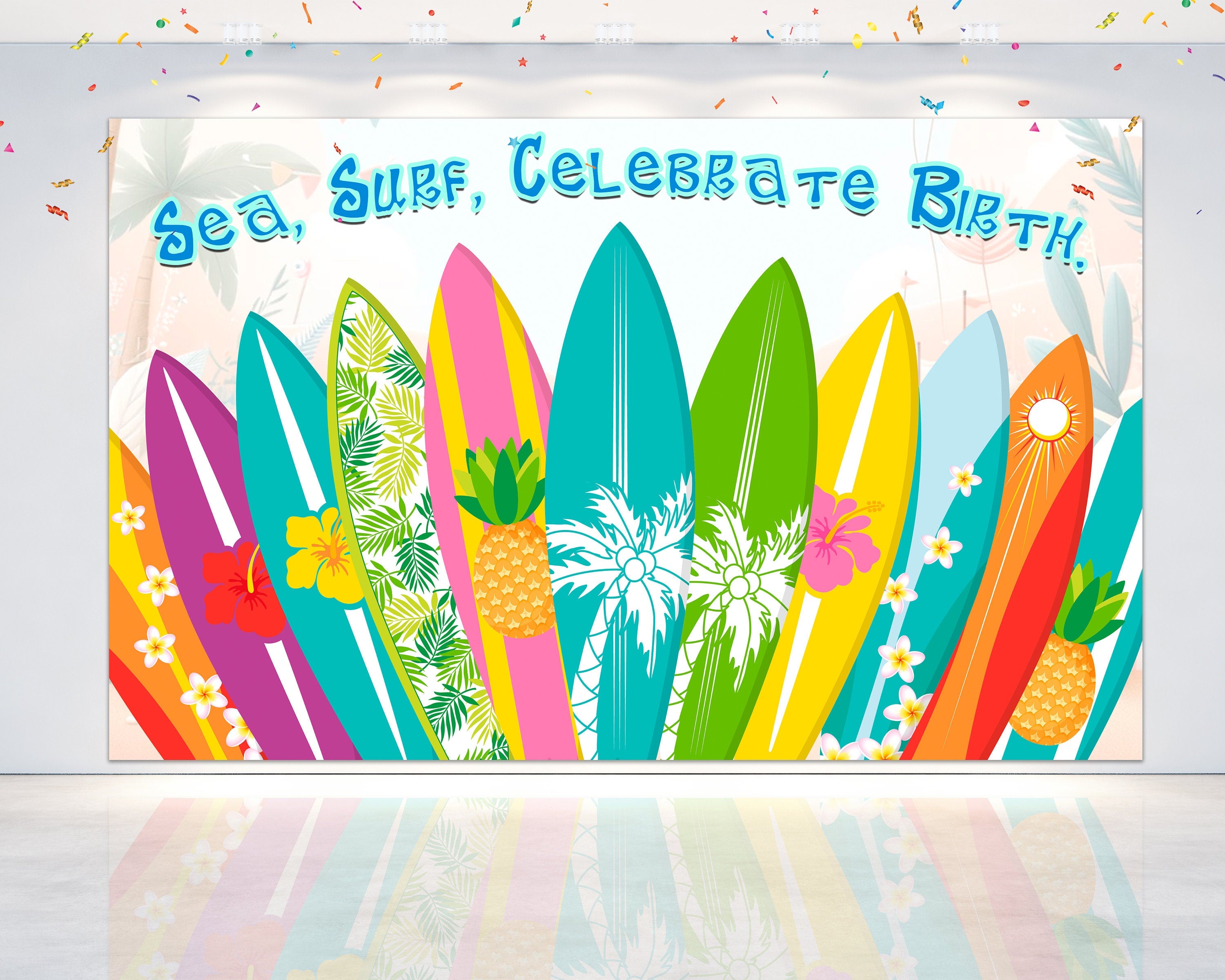 Vibrant Surfboard Birthday Backdrop
