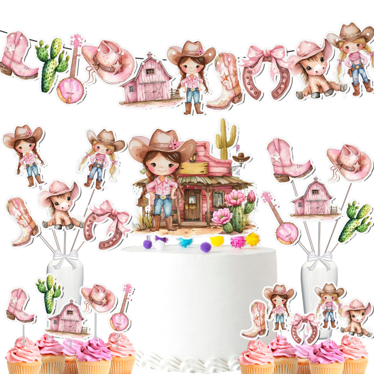 Pink Cowgirl Party Decor Set