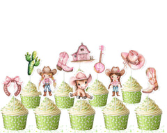 10 Pcs Adorable Pink Cowgirl Cupcake Toppers - Perfect for Western-Themed Baby Showers & Birthday Parties