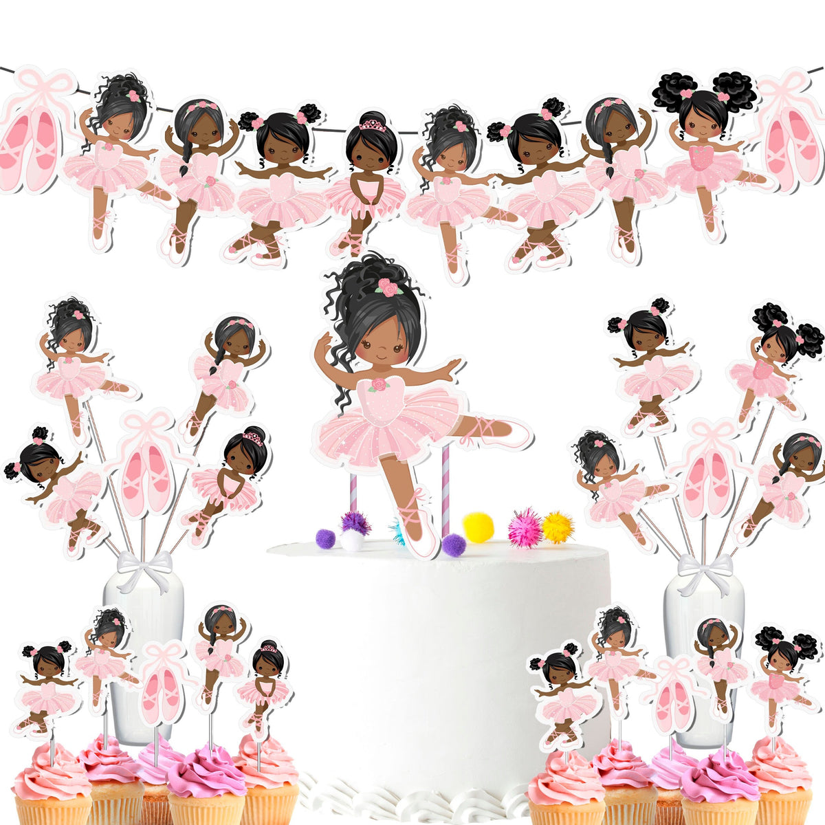 Pink Afro Ballerina Party Decor Set