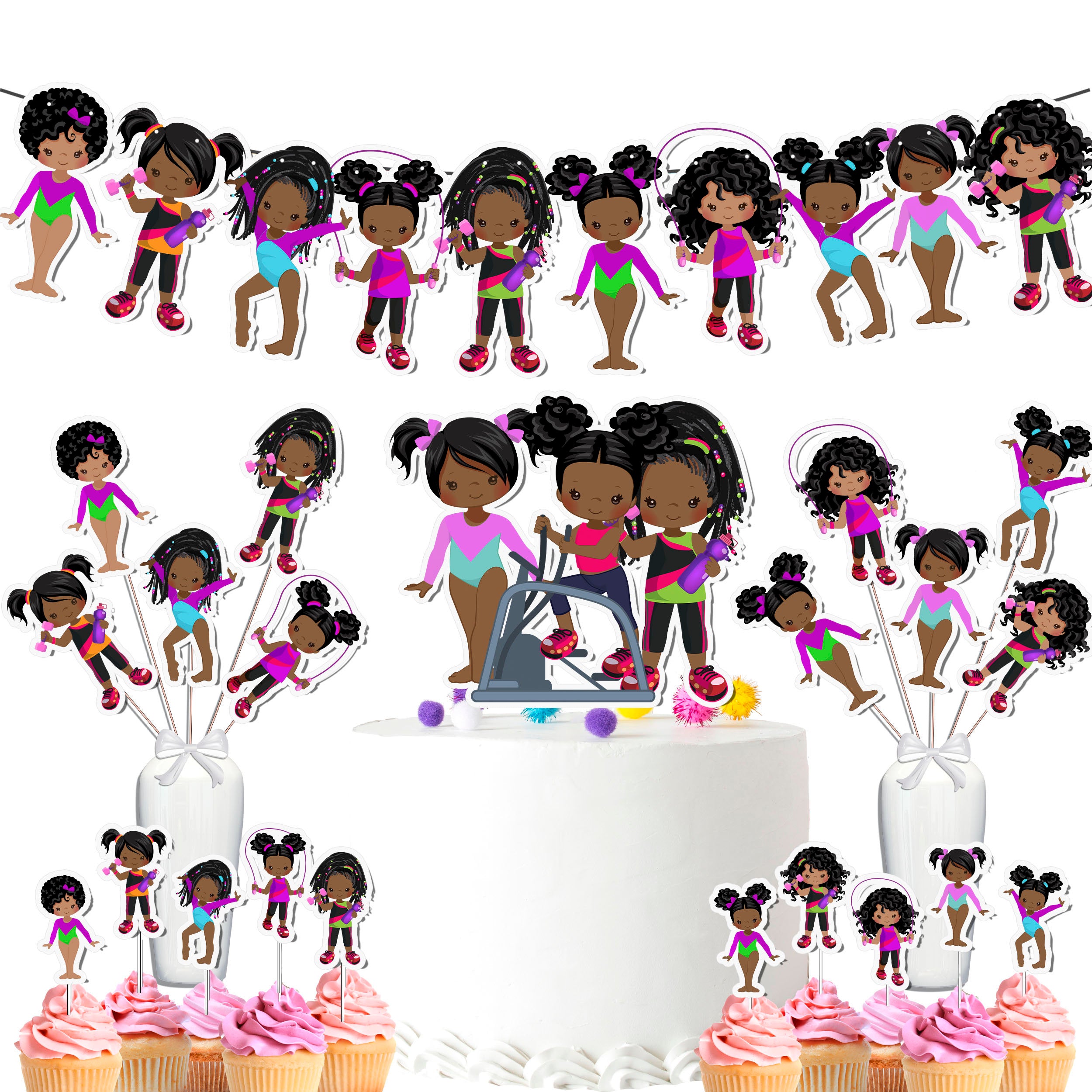 Pink Afro Gymnast Party Decor Set 