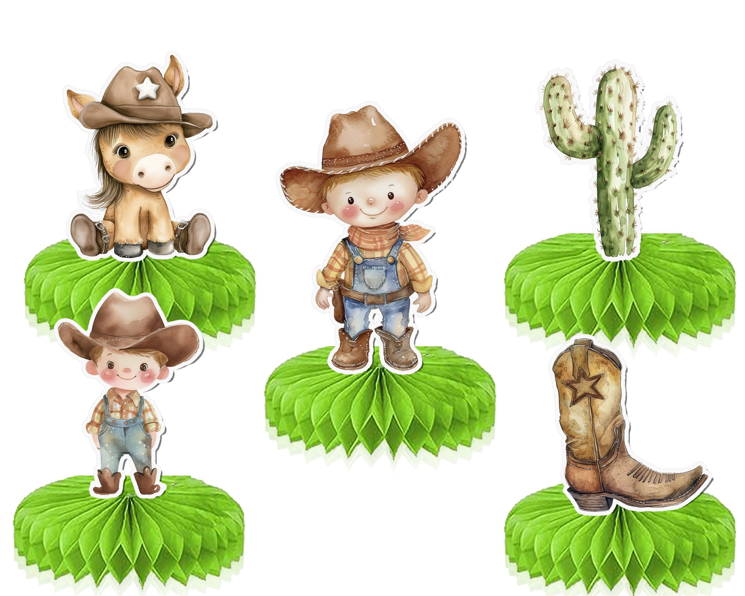 5 Pcs Rustic Cowboy Theme Honeycomb Decorations - Perfect for Western-Themed Baby Showers & Birthday Parties